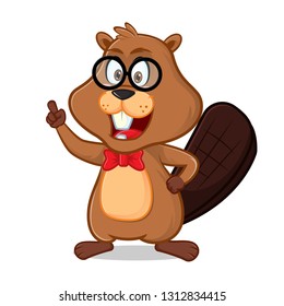 Beaver as nerd geek cartoon illustration, can be download in vector format for unlimited image size.