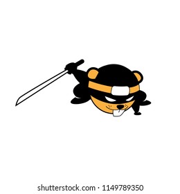 Beaver ninja mascot logo character illustration vector