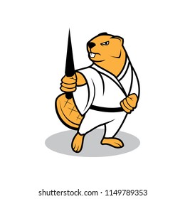 Beaver ninja mascot logo character illustration vector