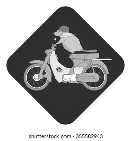 Beaver on a moped, gray version 