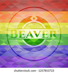 Beaver on mosaic background with the colors of the LGBT flag