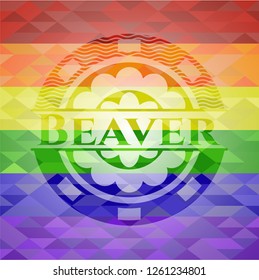 Beaver on mosaic background with the colors of the LGBT flag