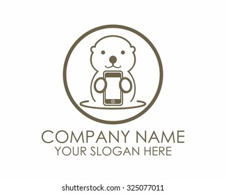beaver otter cellphone cellular gadget cartoon character logo vector