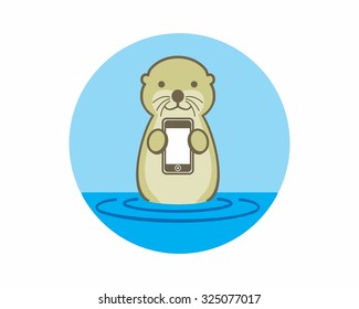 beaver otter cellphone cellular gadget cartoon character logo vector