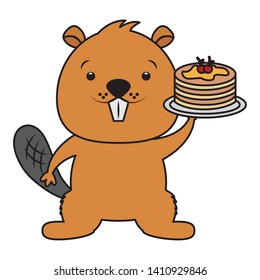 beaver with pancakes happy canada day vector illustration