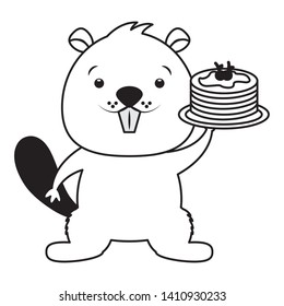 beaver with pancakes happy canada day vector illustration