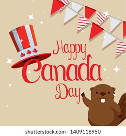 beaver with patriotic hat and canada party banner