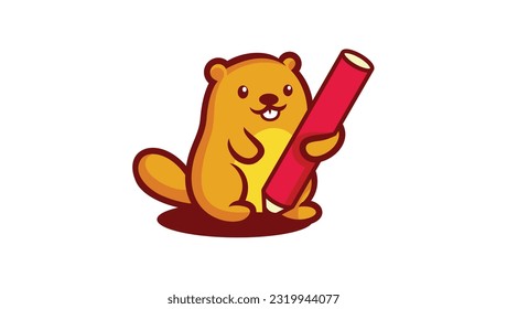Beaver With Pencil logo abstract vector design template