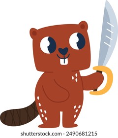 Beaver Pirate Character With Sword Vector Illustration