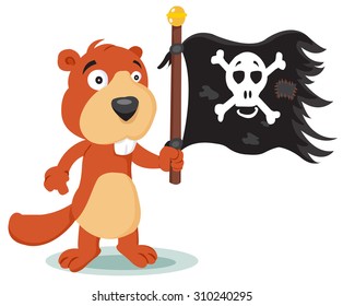 beaver with a pirate flag