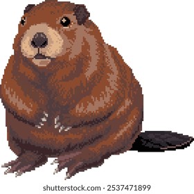 Beaver pixel art. 8 bit wildlife forest animal. Old school vintage retro video game graphics. Vector illustration.