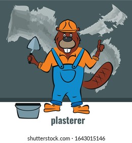 Beaver, a plasterer builder, holds a trowel in his hand. Master.