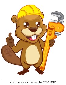 Beaver plumber mascot cartoon in vector