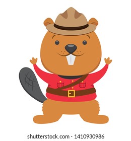 beaver police uniform character happy canada day vector illustration