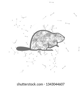 beaver.  Polygonal wireframe beaver silhouette. low poly vector illustrations on background of points and lines.