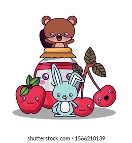 Beaver and rabbit cartoon design, Kawaii expression cute character funny and emoticon theme Vector illustration