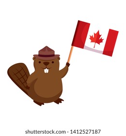 beaver with ranger hat and canadian flag