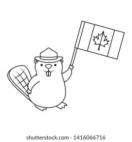 Beaver With Ranger Hat And Canadian Flag