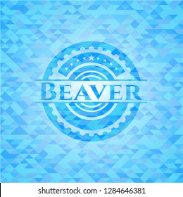 Beaver realistic light blue mosaic emblem