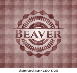 Beaver red emblem with geometric background. Seamless.