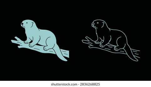 Beaver resting and sitting on a fallen tree branch log with wildlife