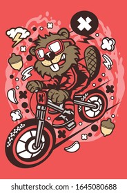 Beaver Rides Motorbike Funny Vector Design