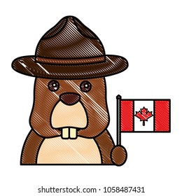 beaver rodent with hat and canadian flag