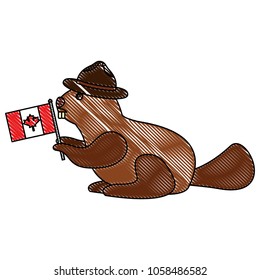 beaver rodent mascot with hat and flag canada