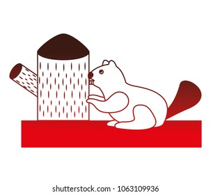 beaver rodent with trunk tree