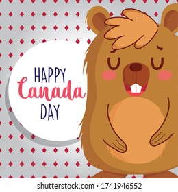 Beaver with seal stamp design, Happy canada day holiday and national theme Vector illustration