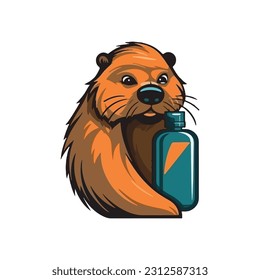 Beaver shape mascot logo for hair care products company. modern flat color