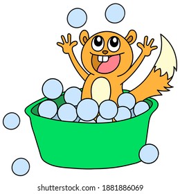 the beaver was showering cheerfully, doodle icon image. cartoon caharacter cute doodle draw