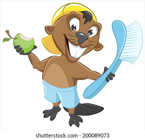 Beaver shows healthy teeth. Illustration in vector format