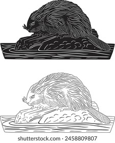 Beaver silhouette logo handmade vector design.