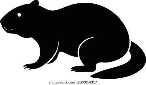 Beaver Silhouette on White Background. Isolated Vector Animal