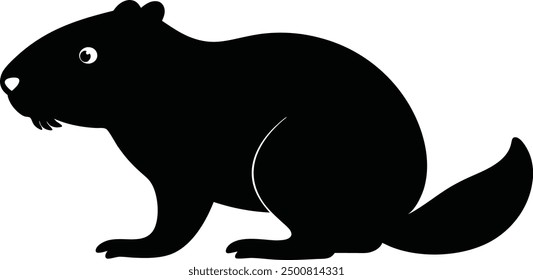 Beaver Silhouette on White Background. Isolated Vector Animal