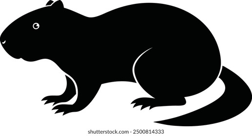 Beaver Silhouette on White Background. Isolated Vector Animal