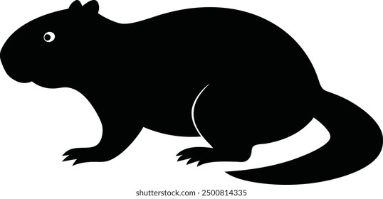 Beaver Silhouette on White Background. Isolated Vector Animal