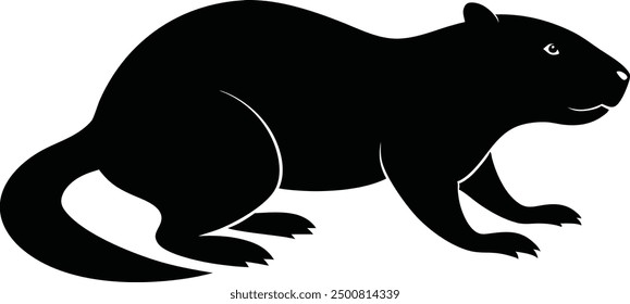 Beaver Silhouette on White Background. Isolated Vector Animal