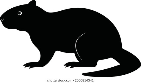 Beaver Silhouette on White Background. Isolated Vector Animal