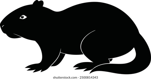 Beaver Silhouette on White Background. Isolated Vector Animal