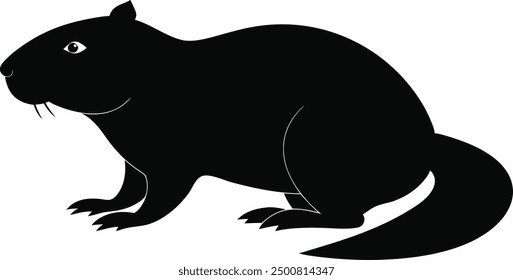 Beaver Silhouette on White Background. Isolated Vector Animal