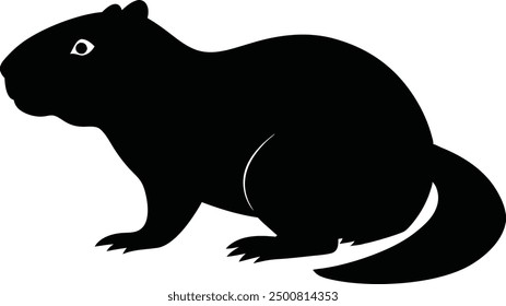 Beaver Silhouette on White Background. Isolated Vector Animal