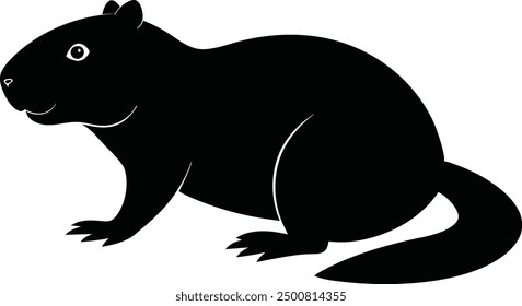 Beaver Silhouette on White Background. Isolated Vector Animal