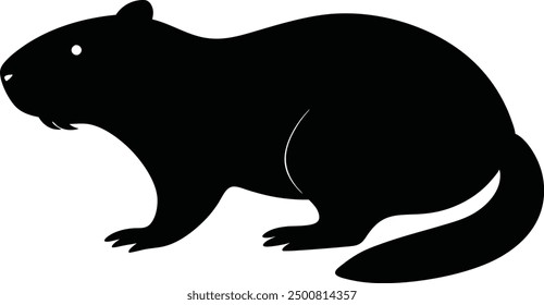 Beaver Silhouette on White Background. Isolated Vector Animal