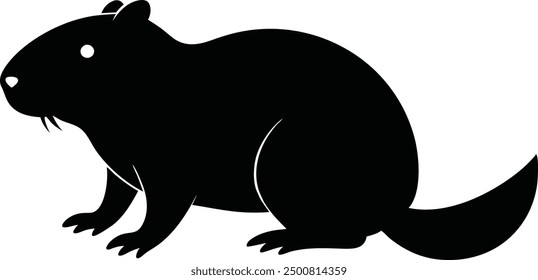 Beaver Silhouette on White Background. Isolated Vector Animal