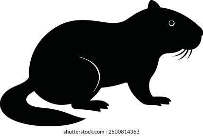 Beaver Silhouette on White Background. Isolated Vector Animal