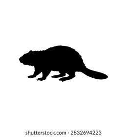 Beaver silhouette vector flat design on white background.
