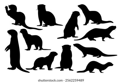 Beaver silhouette vector illustration set