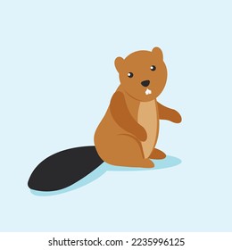 Beaver sits on its hind legs